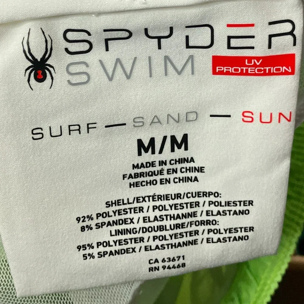 New Spyder Men's M L Green Marble Tie Dye UV Protection Stretch Surf Swim Trunks